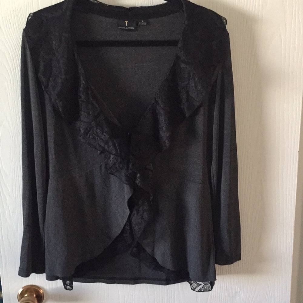 Travel by Tribal Gray Cardigan with Black Lace